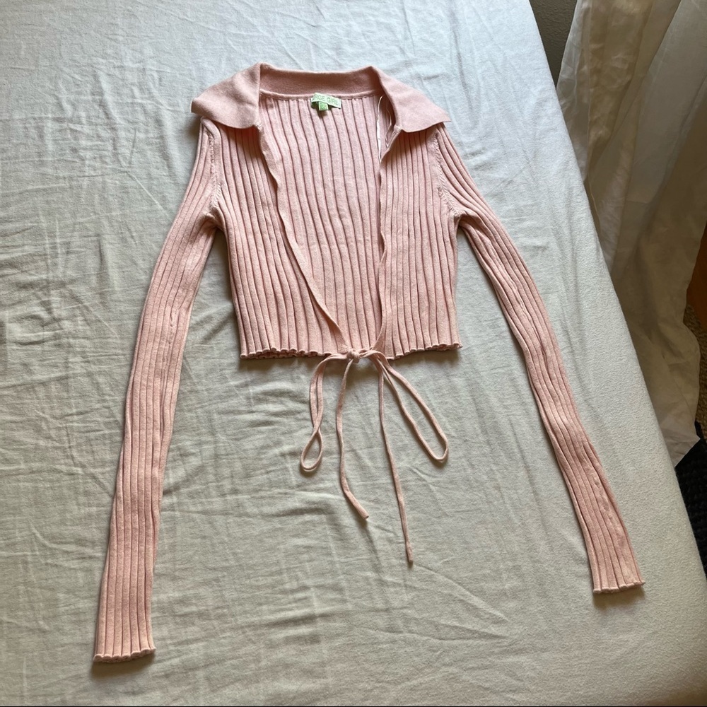 Verge Girl pink rib knit‎ cropped cardigan top
